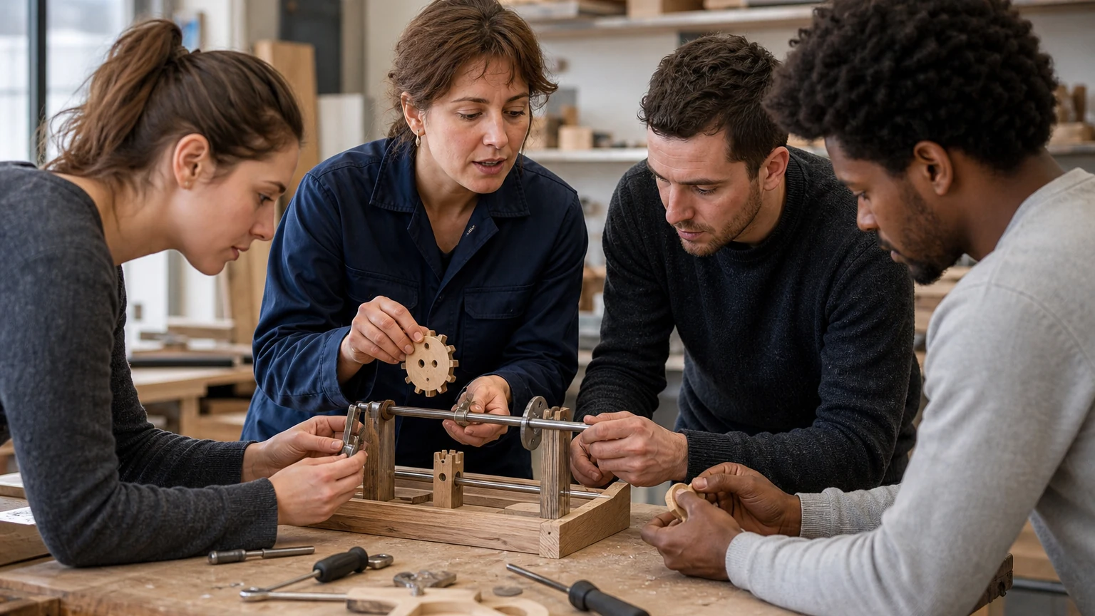 Formatrice accompagnant des professionnels dans un atelier pratique